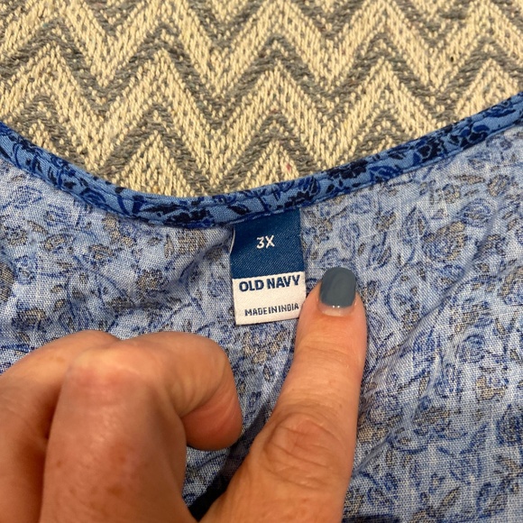 Old Navy Puff-Sleeve Printed Mini Swing Dress 3X – Split Neck, Tassel Ties - Picture 7 of 11